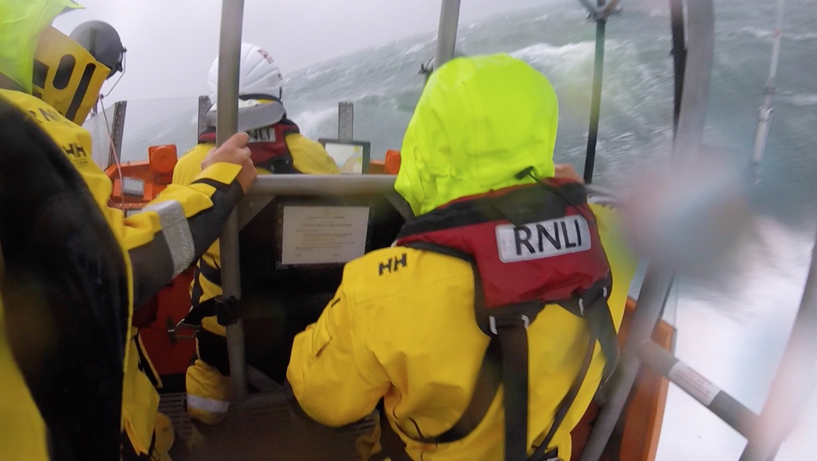 Windy: The volunteer crew launched a rescue mission as Storm Aiden battered Scotland.