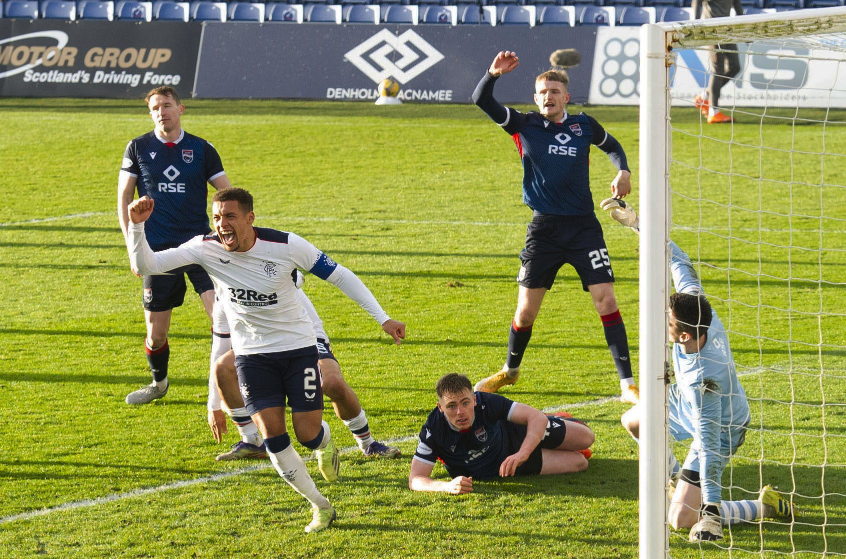 James Tavernier celebrates his goal during the 4-0 win.