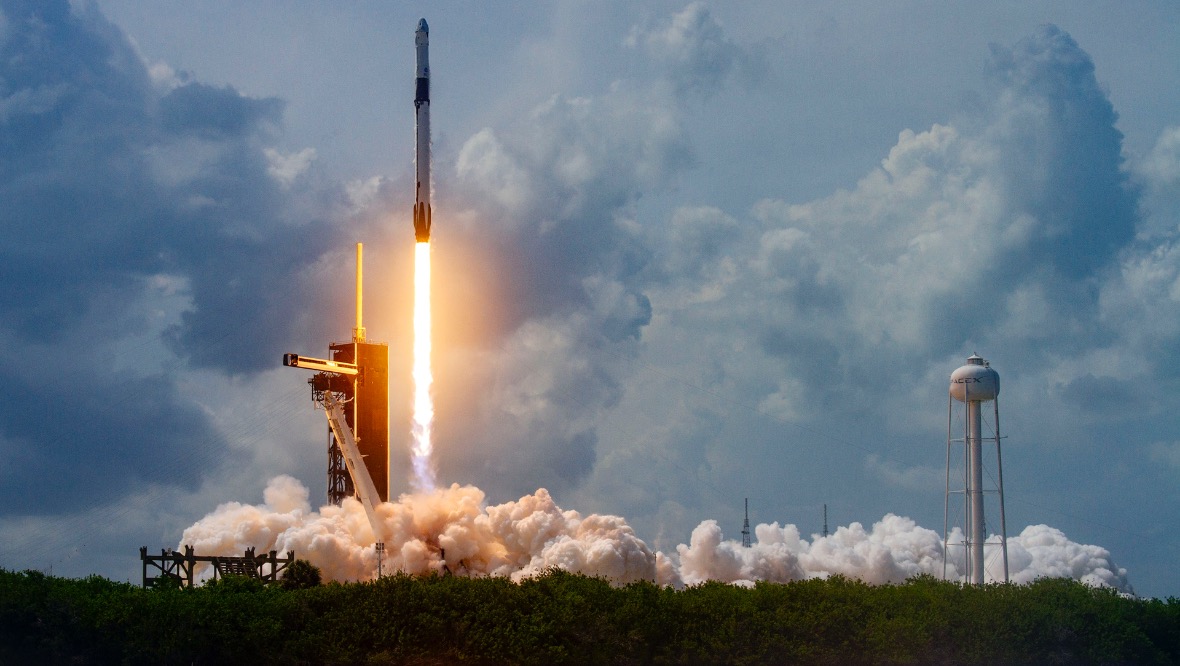 CAPE CANAVERAL, FLORIDA - MAY 30: In this SpaceX handout image, a Falcon 9 rocket carrying the company's Crew Dragon spacecraft launches on the Demo-2 mission to the International Space Station with NASA astronauts Robert Behnken and Douglas Hurley onboard at Launch Complex 39A May 30, 2020, at the Kennedy Space Center, Cape Canaveral, Florida. The Demo-2 mission is the first launch of a manned SpaceX Crew Dragon spacecraft. It was the first launch of an American crew from U.S. soil since the conclusion of the Space Shuttle program in 2011. (Photo by SpaceX via Getty Images)