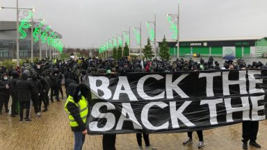 Supporters gather for planned protest outside Celtic Park