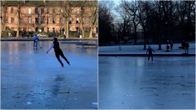 Freeze the day: Ice skaters hit frozen pond to show off skills