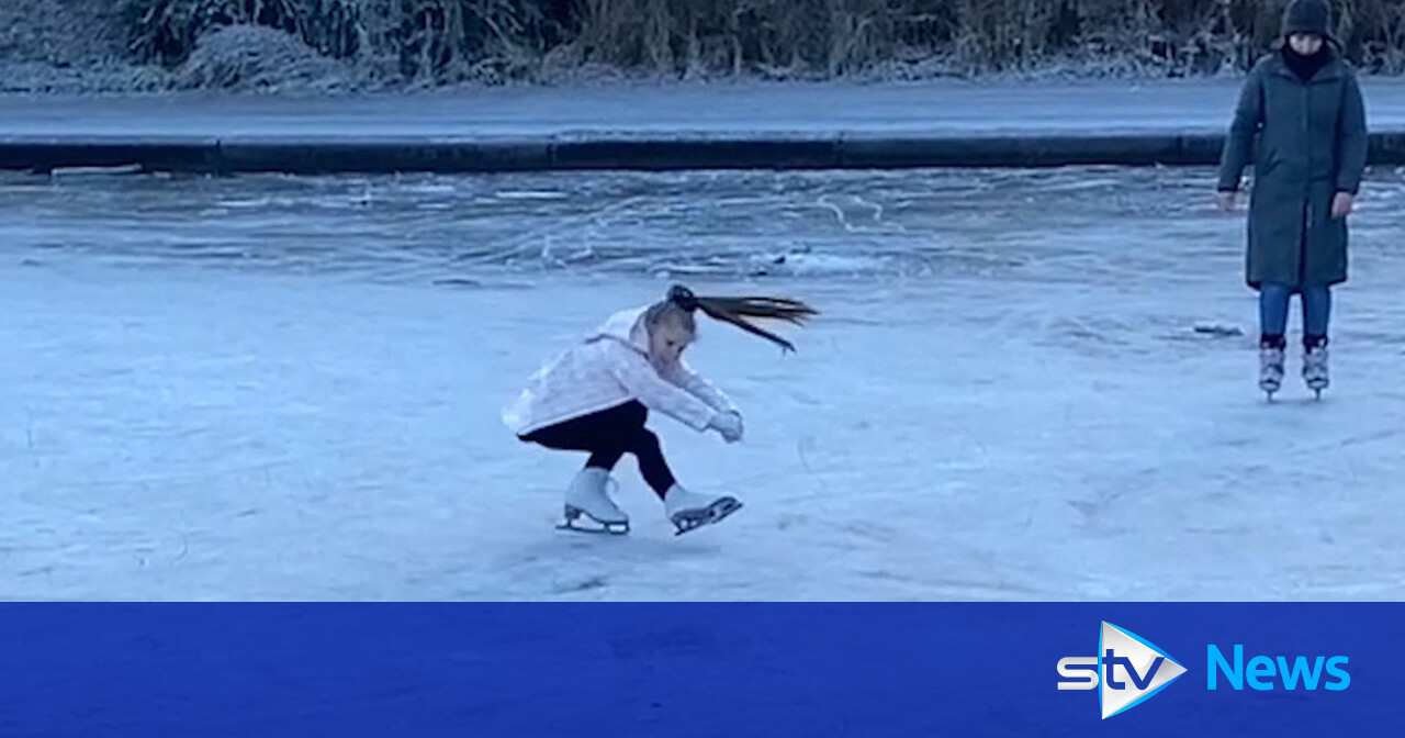 Nineyearold shows off ice skating skills on frozen street Glasgow