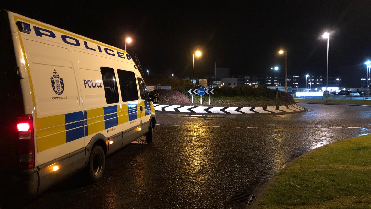 Police at the scene at the University Hospital Crosshouse in Kilmarnock.