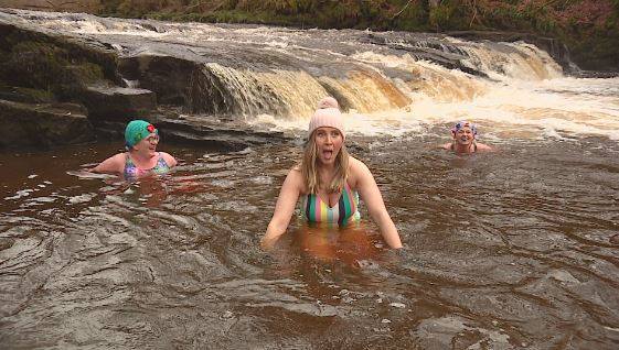 STV News reporter Polly Bartlett joins the ladies for a dip.