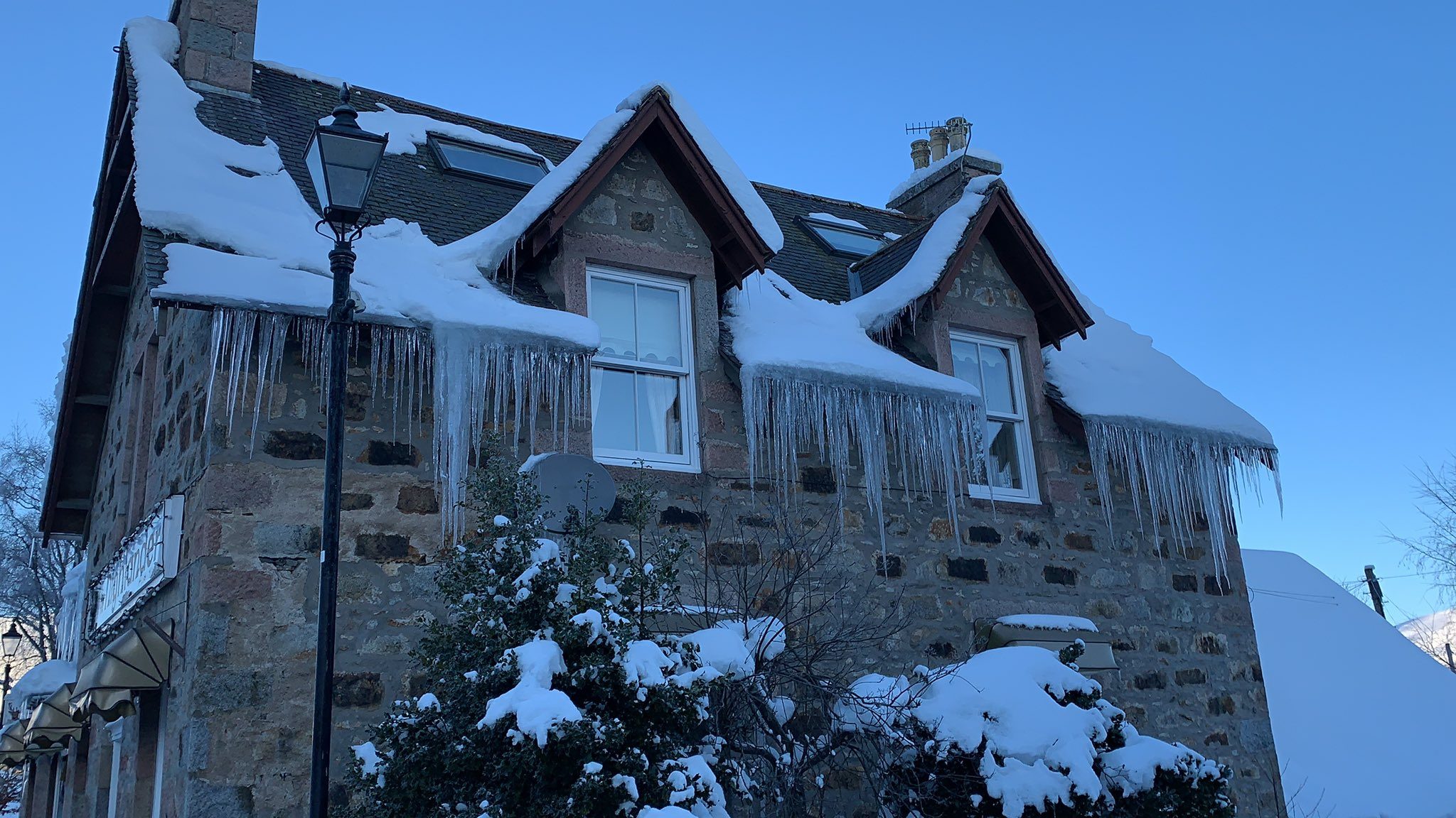 Winter: The icicles in Braemar on Thursday morning.