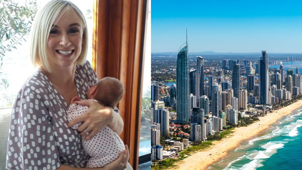 Natalie Methven with her newborn daughter in Brisbane.