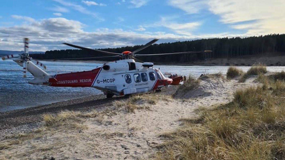 Findhorn: A Coastguard helicopter was sent to the scene.