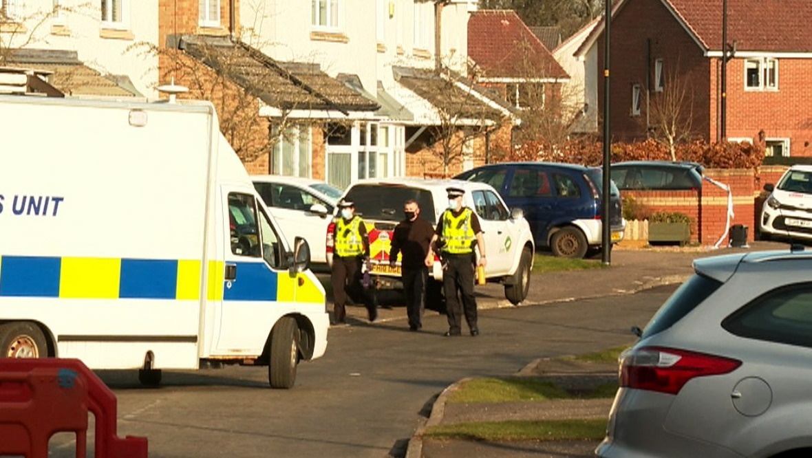 Police outside Innes’ home in Troon Avenue in Dundee.