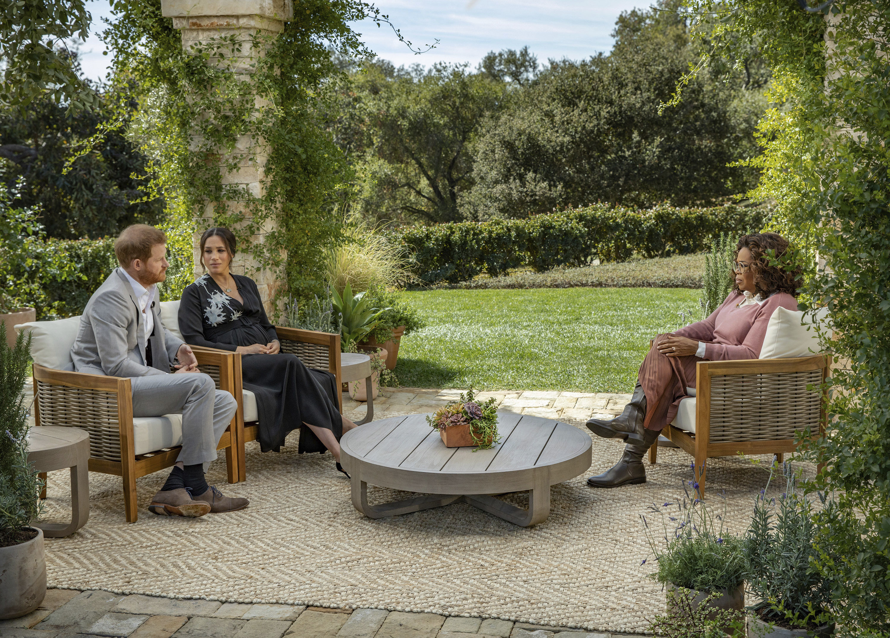 The Duke and Duchess of Sussex during their interview with Oprah Winfrey which was broadcast in the US on March 7 (Harpo Productions)