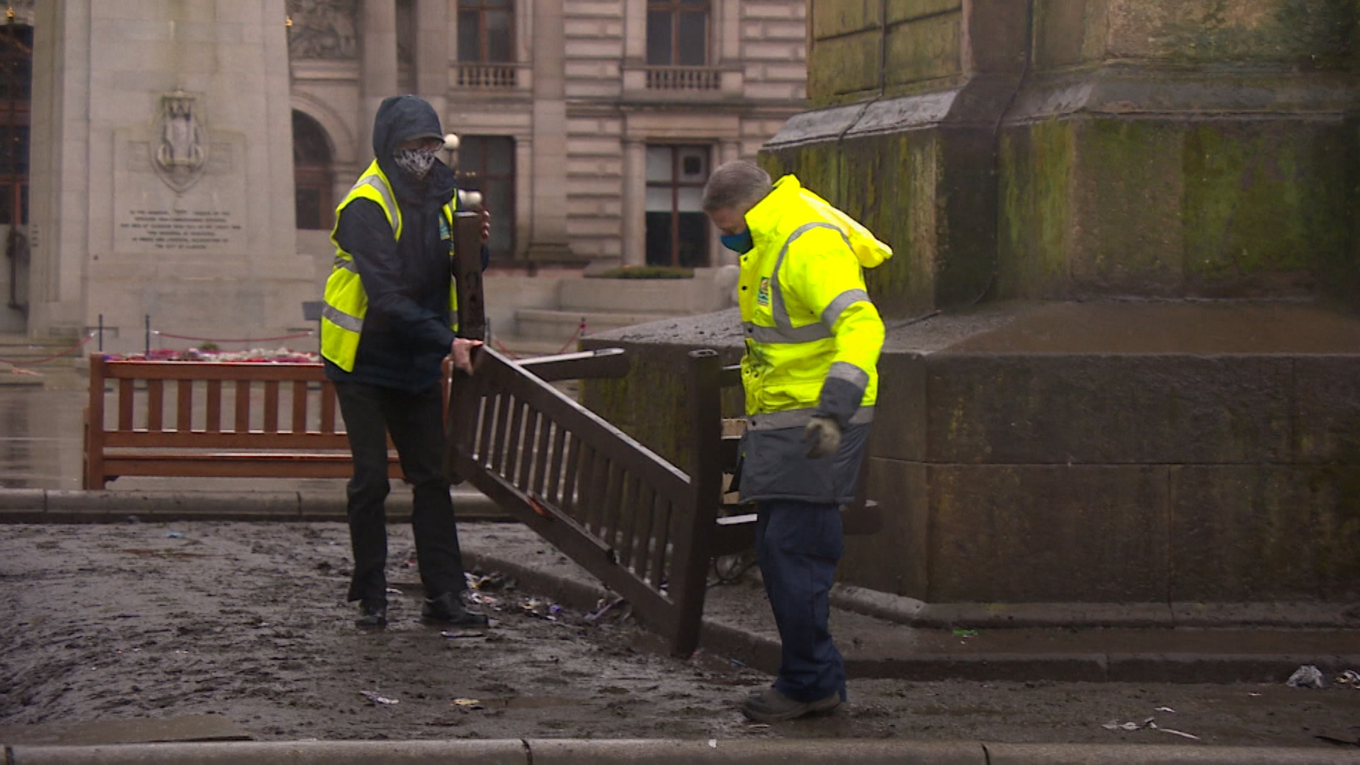 Memorial benches were destroyed on Sunday night