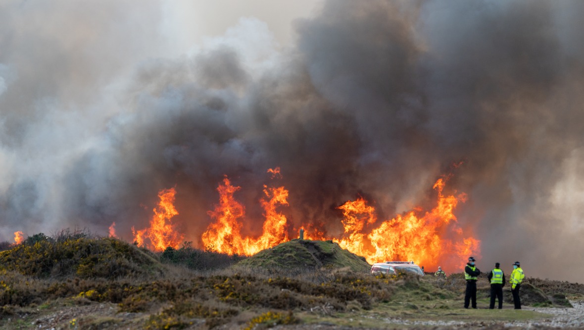 Firefighters tackle huge gorse blaze in Moray
