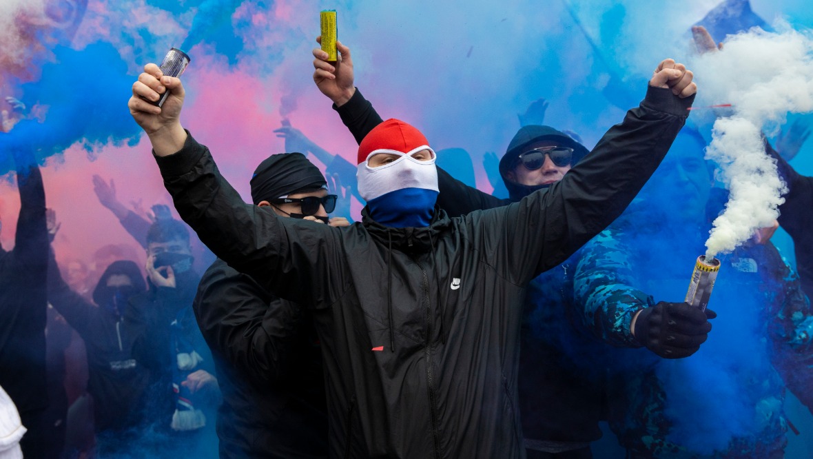 Ibrox: Fans celebrated Rangers' title win.