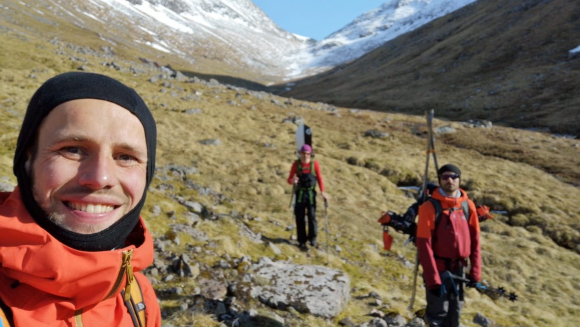 Andrew, David and Iain climbing up the mountain. 