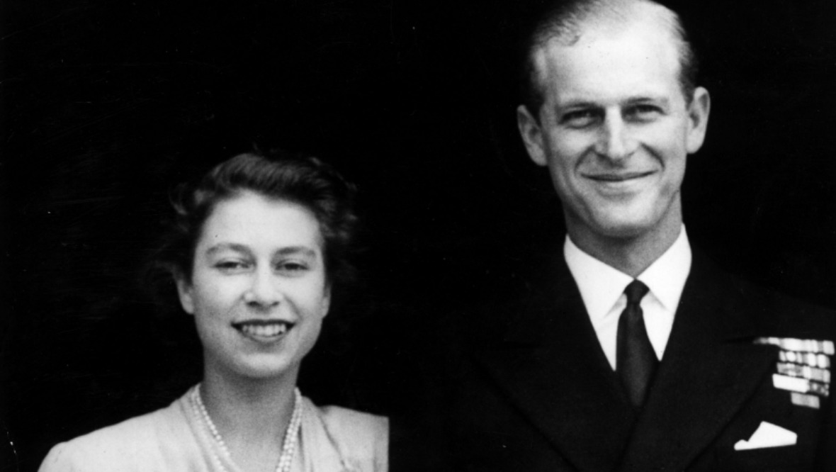 Princess Elizabeth and Lieutenant Philip Mountbatten following their engagement in 1947.
