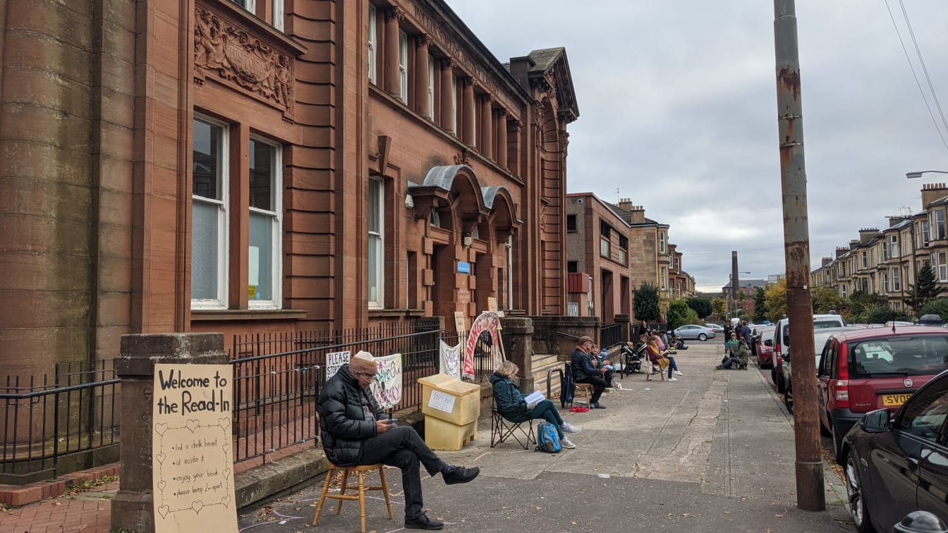 Read-in at Pollokshields Library (Save Glasgow Libraries)