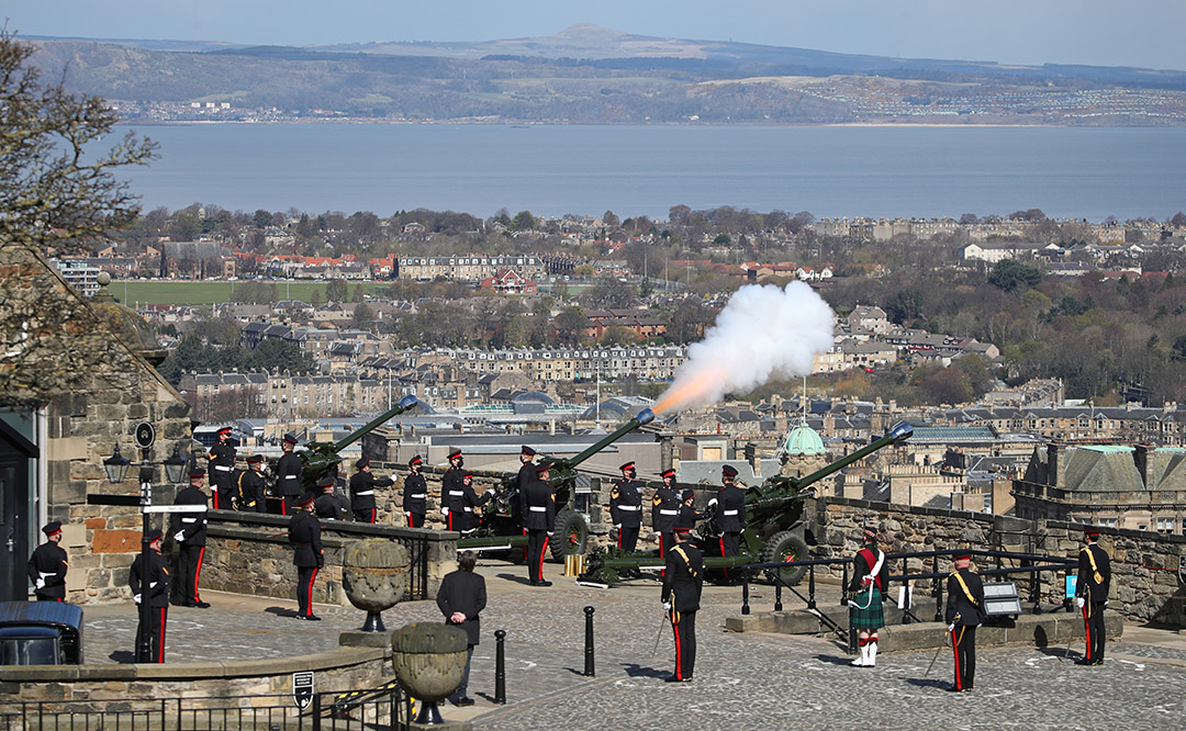 Edinburgh: Members of the 105th Regiment Royal Artillery fire a 41-round gun salute.