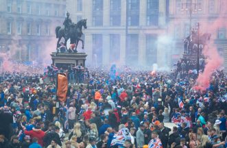Jamie Young accused of attacking three police officers during Rangers title party in George Square
