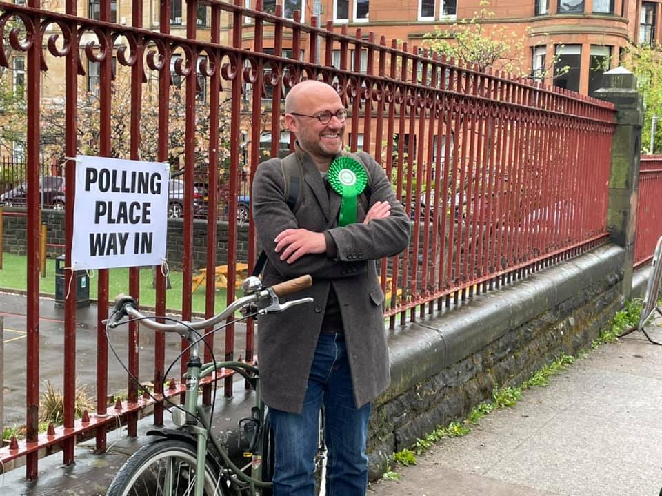 Patrick Harvie arrives in Glasgow.