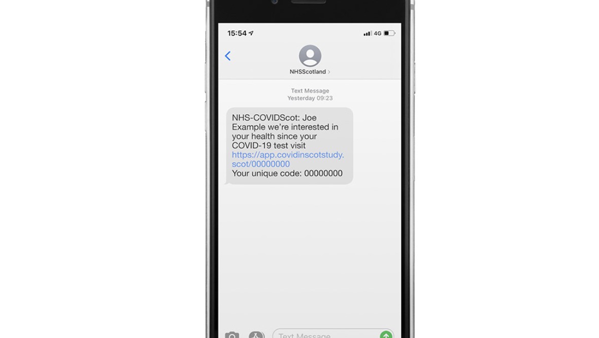 Text message people will receive asking if they want to participate in Covid in Scotland Study.