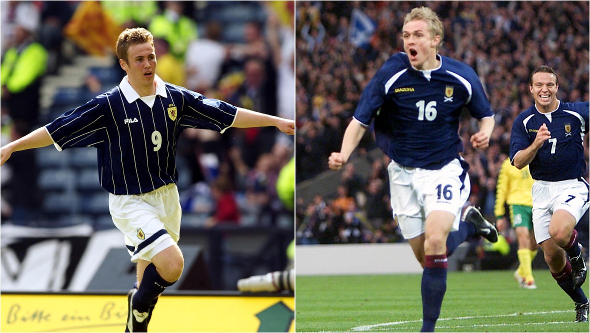 Kenny Miller and Darren Fletcher celebrate goals against Germany and Lithuania at Hampden, respectively.