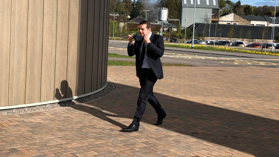 Scottish Conservatives leader Douglas Ross arrives for the count in Moray.