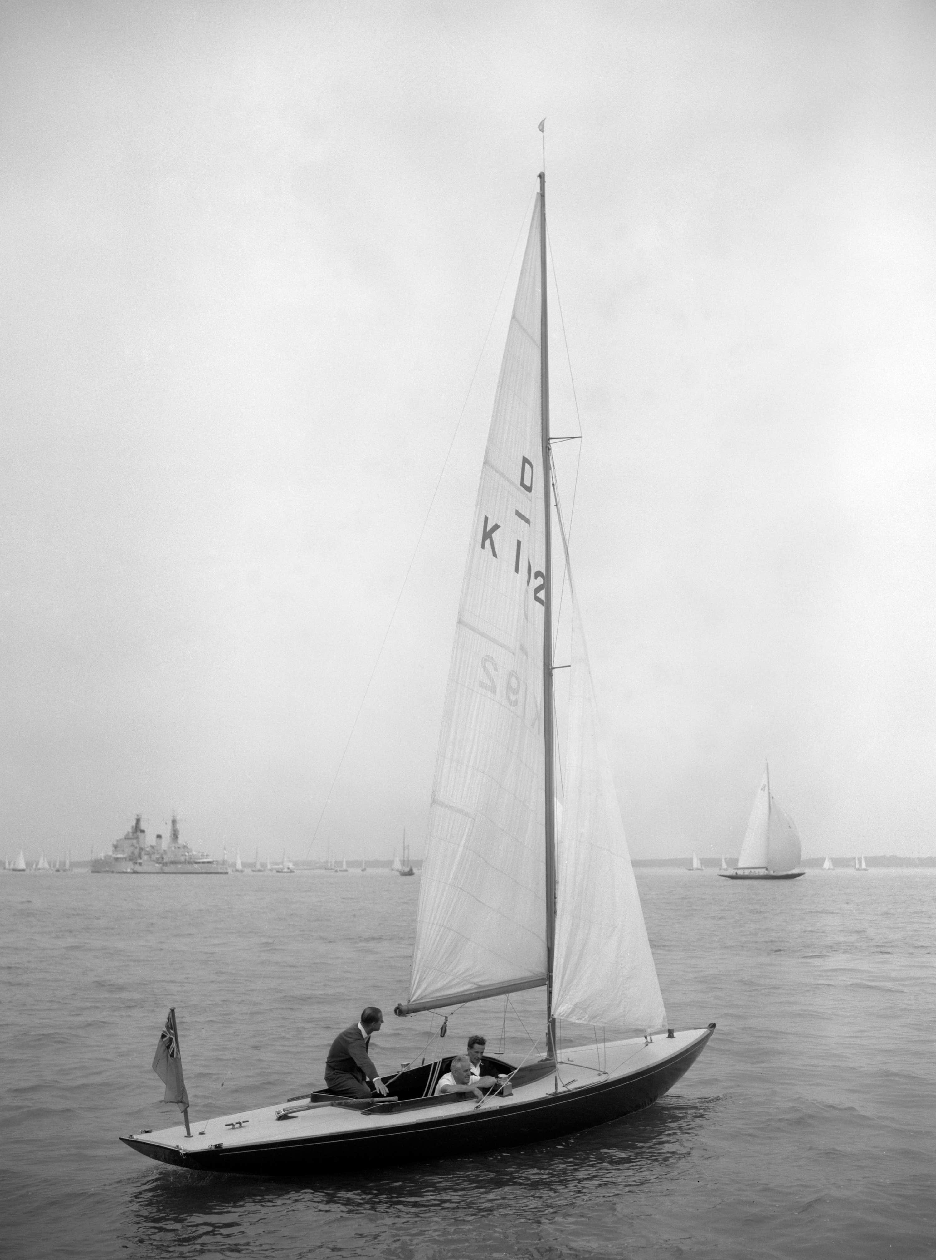 The Duke of Edinburgh in Bluebottle during Cowes Regatta Week in 1961.