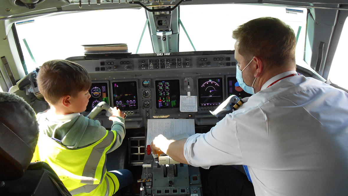  George Clark got to sit in the cockpit of a Loganair plane.