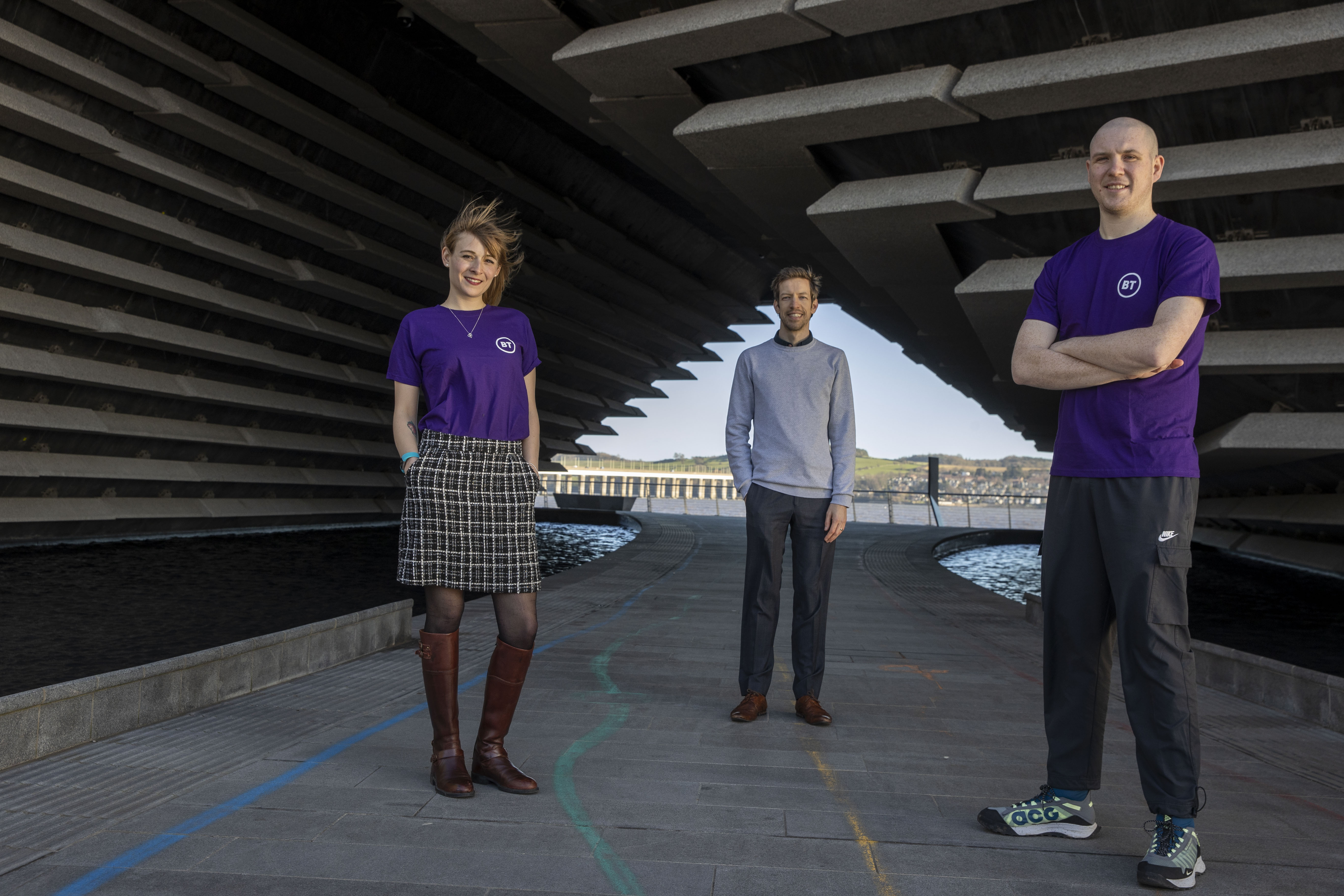 Victoria Barrett and Ryan Watt, both team leaders at the Dundee office, with John Alexander, leader of Dundee City Council (BT)