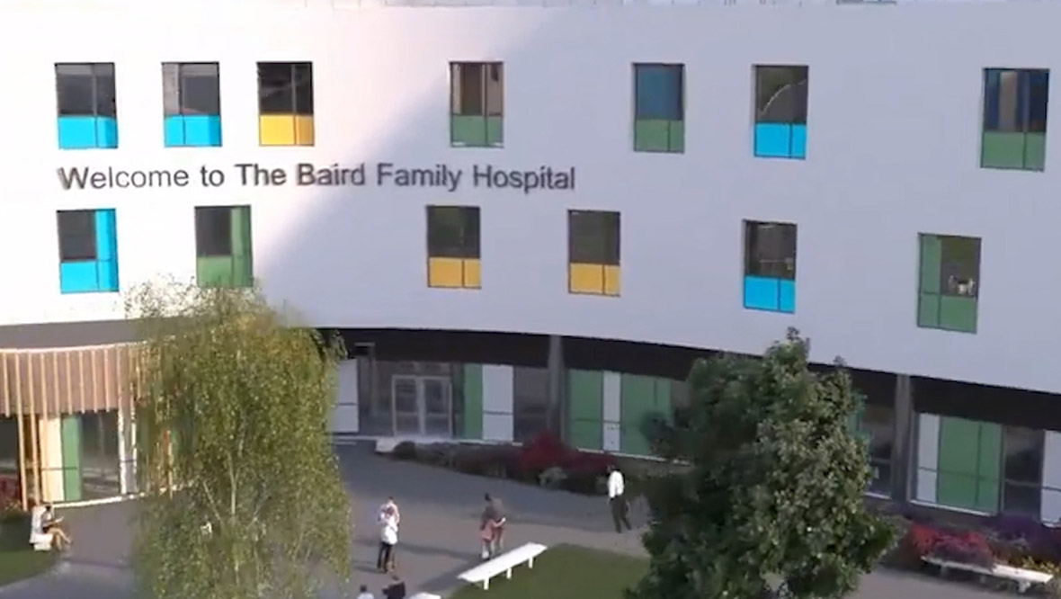 Screengrab from fly through video of the Baird Family Hospital and the ANCHOR Centre.