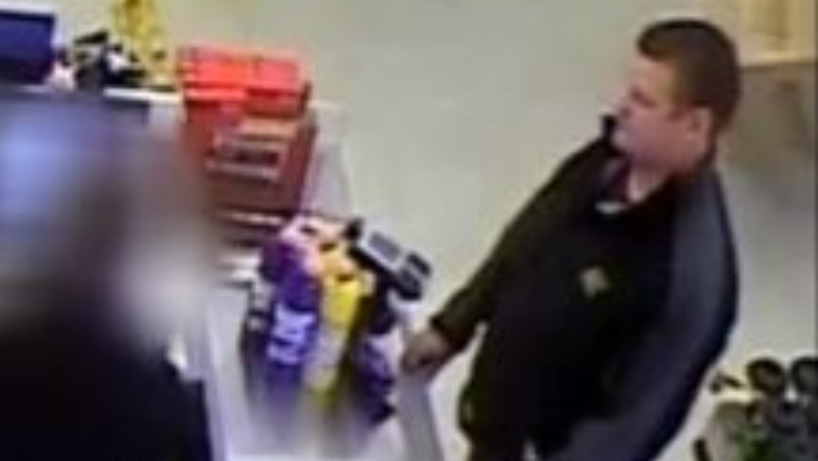 The murderer was captured on camera buying bleach and rubber gloves.