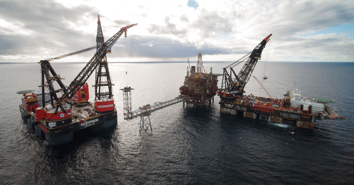 Dismantling of North Sea platform by massive crane ships begins
