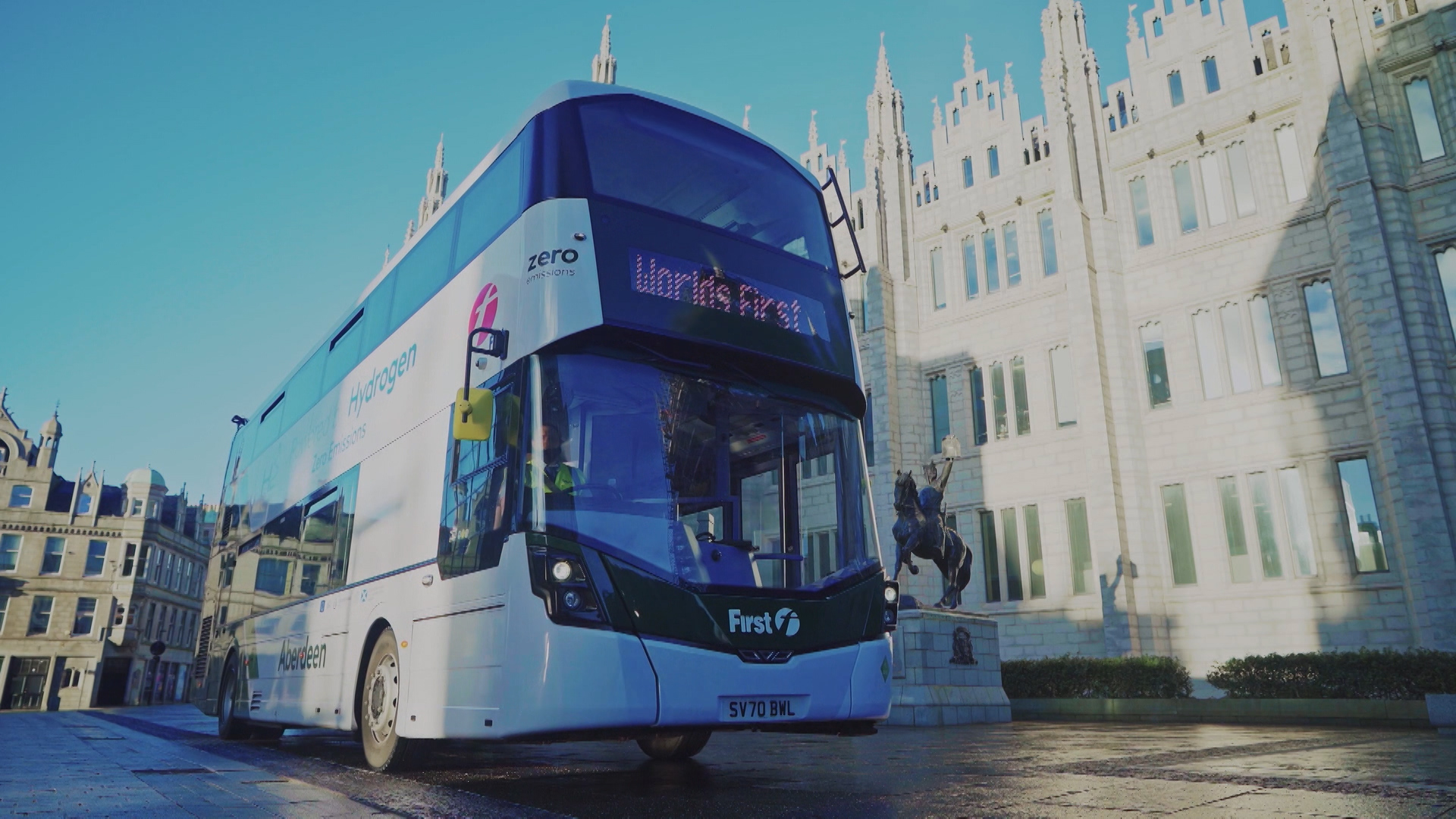 A hydrogen-powered bus in Aberdeen.