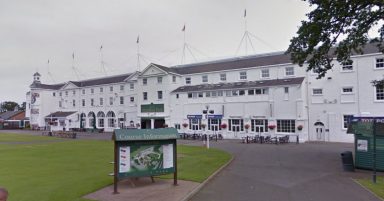 Men plunge 20ft from cherry picker on to truck roof at race course