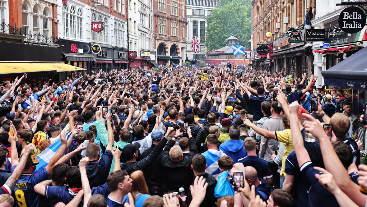 No Scotland, no party: Crowds gather in Leicester Square.