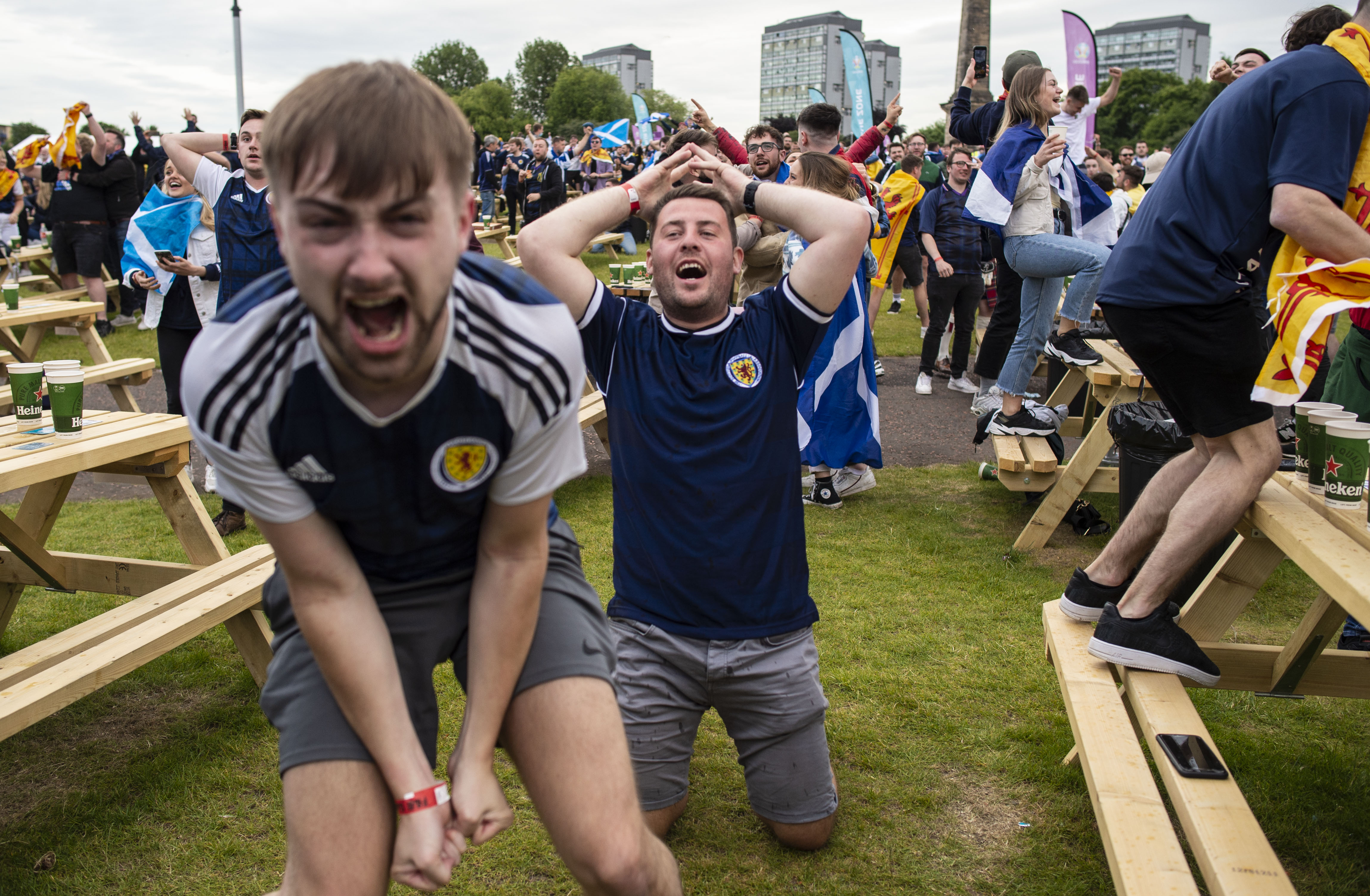 Scotland fans celebrate Callum McGregor's goal equaliser against Croatia.