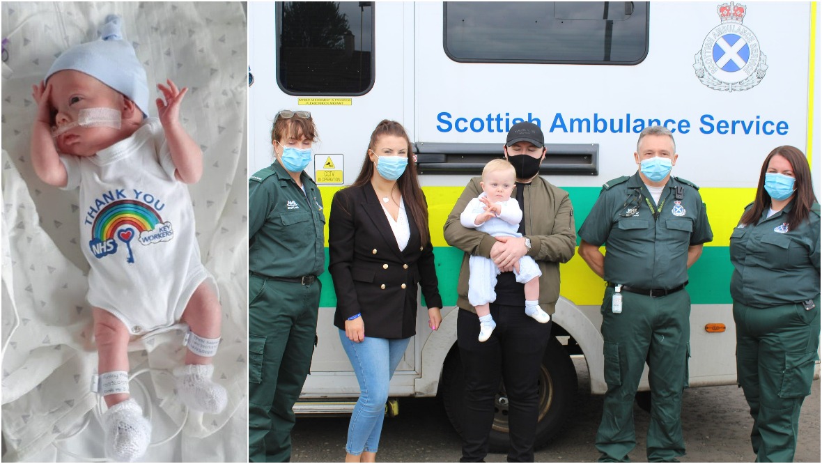 Boy born prematurely meets paramedics who saved his life