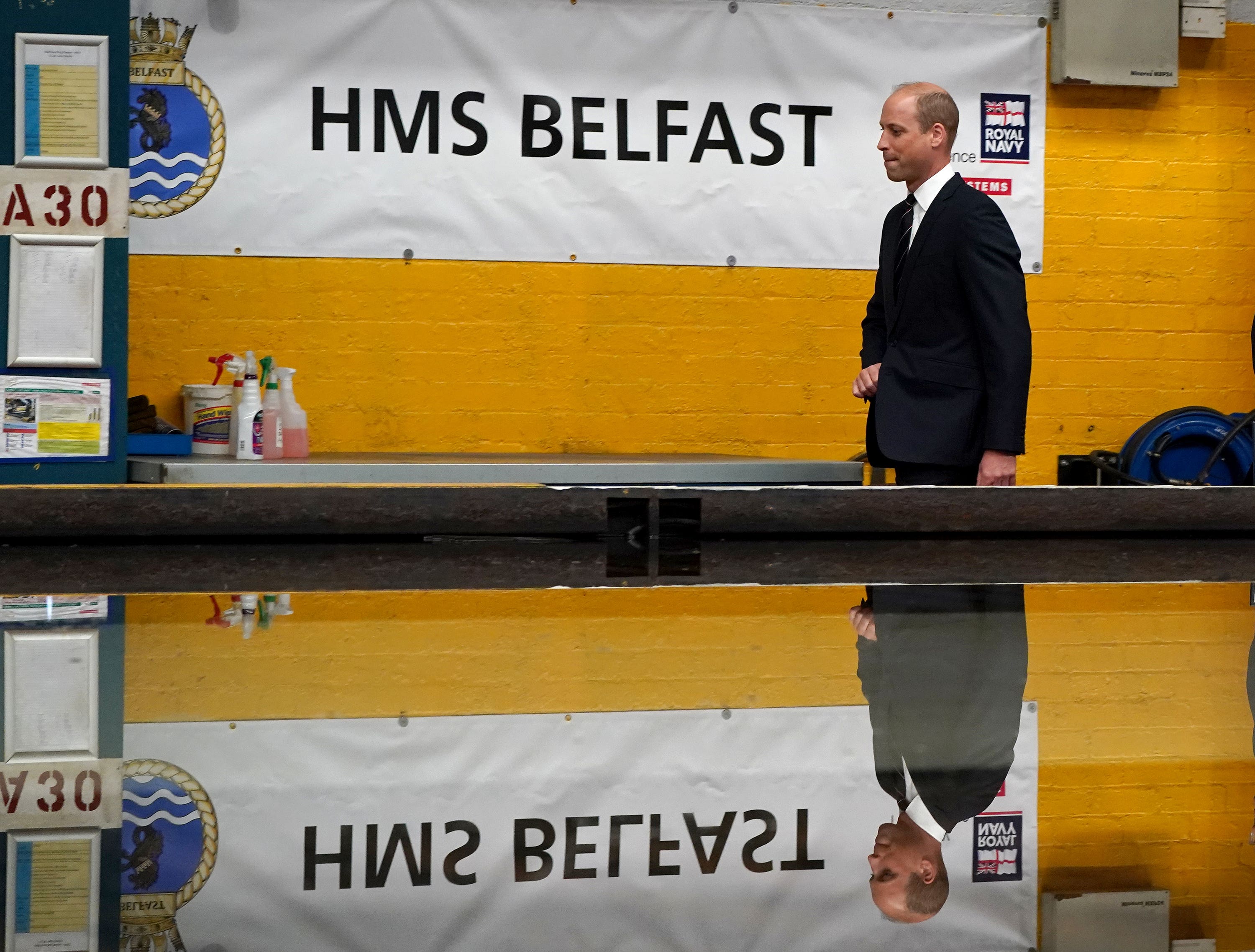 The Duke of Cambridge during the steel cutting ceremony for HMS Belfast.