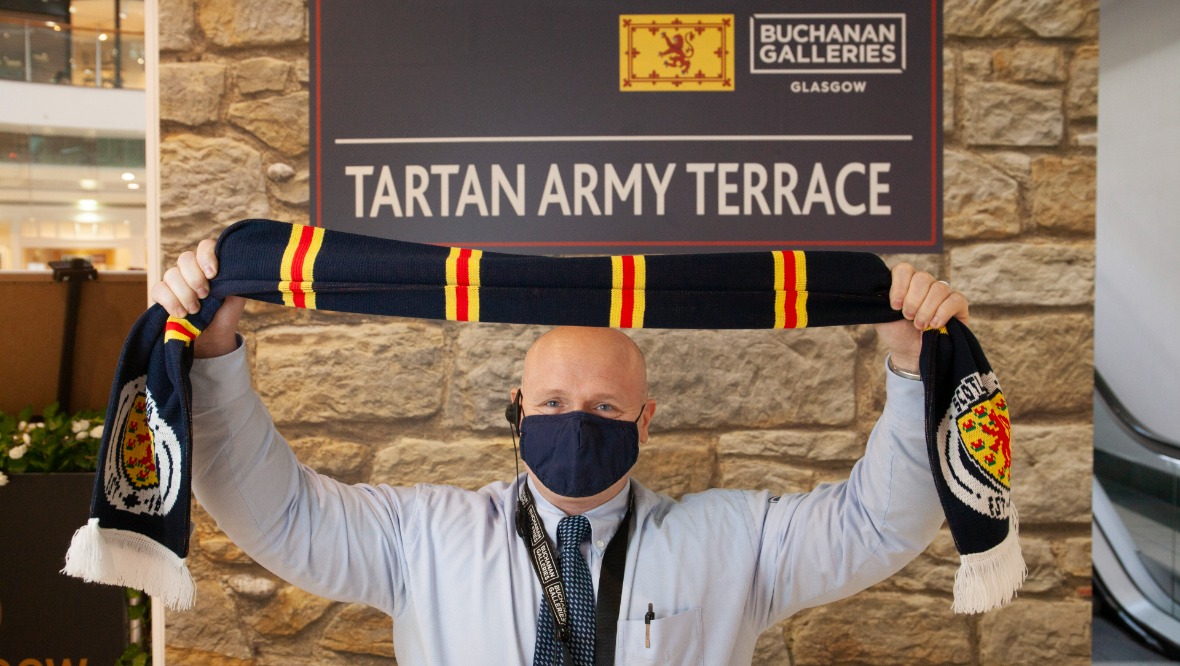 Buchanan Galleries: A Tartan Army Terrace has been set up for selfies.