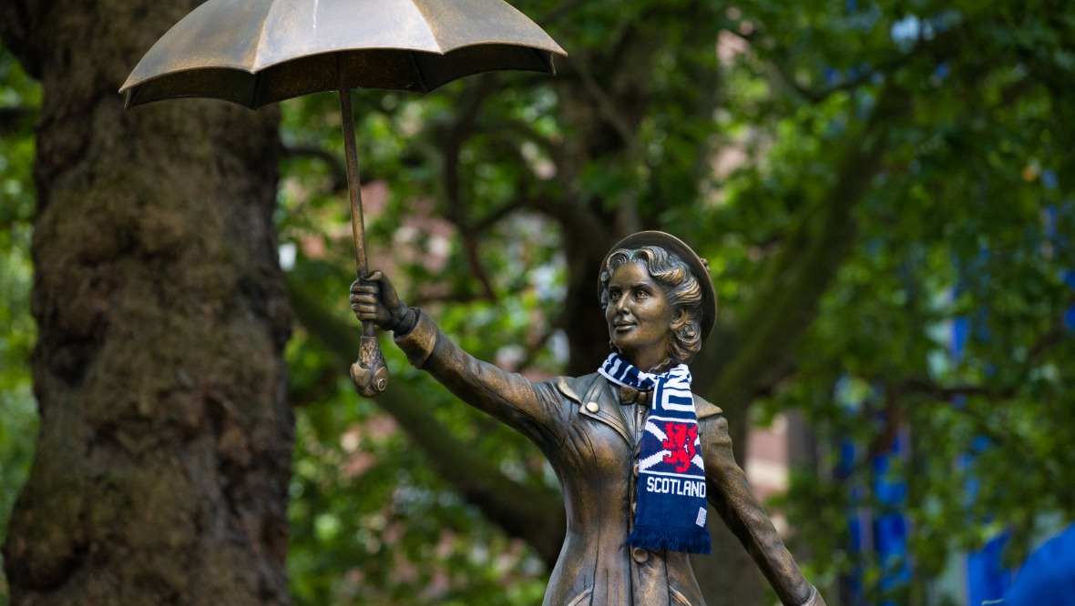 Leicester Square: Mary Poppins is now a member of the Tartan Army.