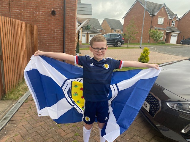 Young Scotland fan Arthur was in the mood bright and early this morning.
