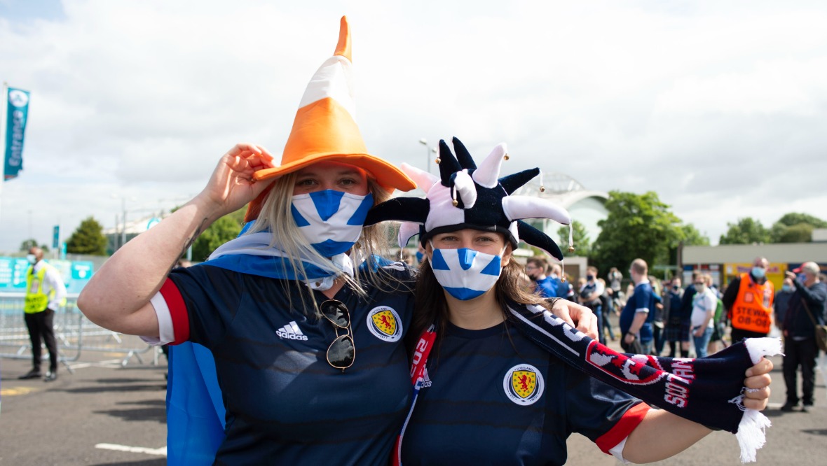 Scotland fans arrive early for their first match against Czech Republic at Hampden.