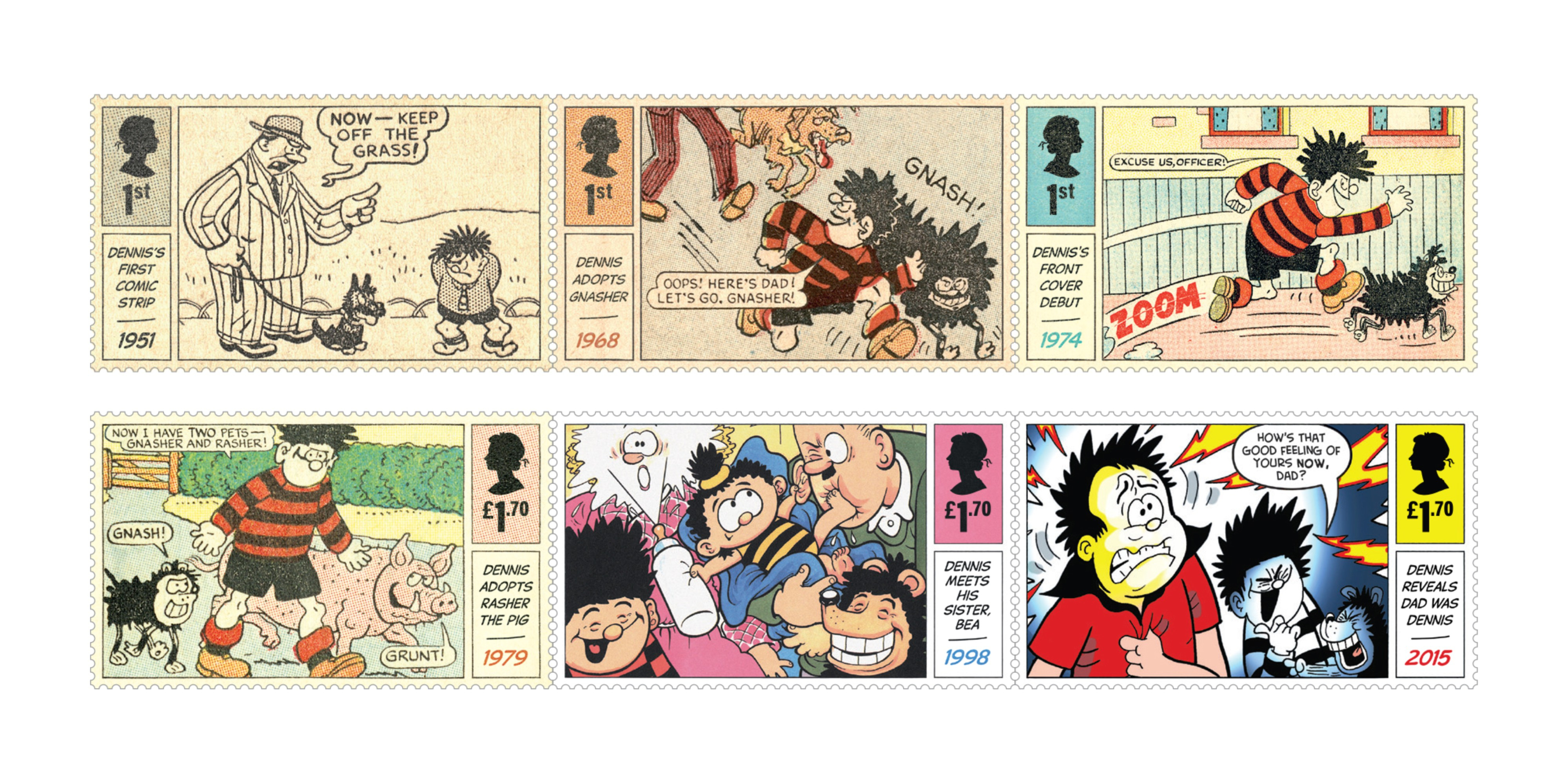 One of a new set of stamps being issued marking 70 years of legendary Beano comic character Dennis the Menace.