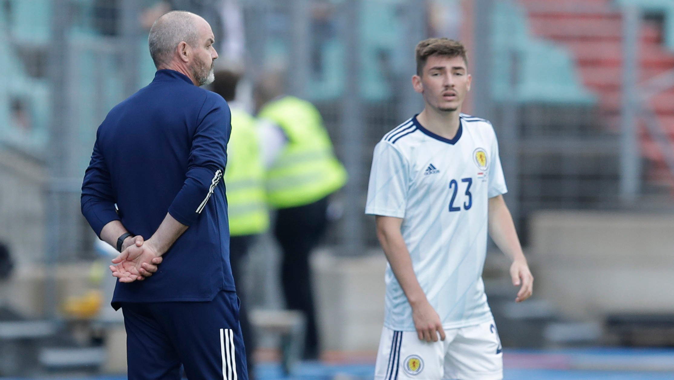 Steve Clarke and Billy Gilmour during a friendly match against Luxembourg.