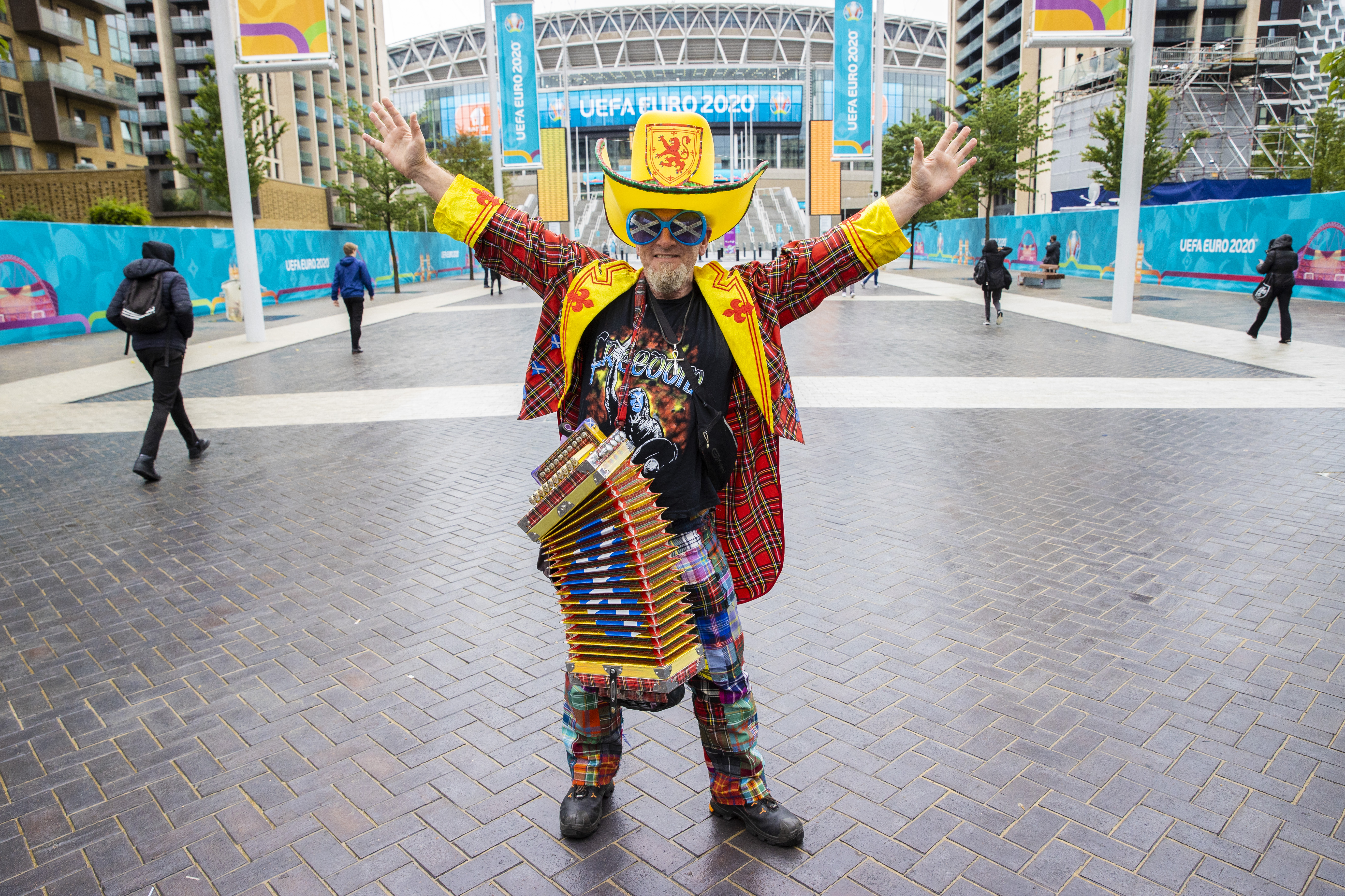 Here we go: A Scotland fan shows his passion in London. 