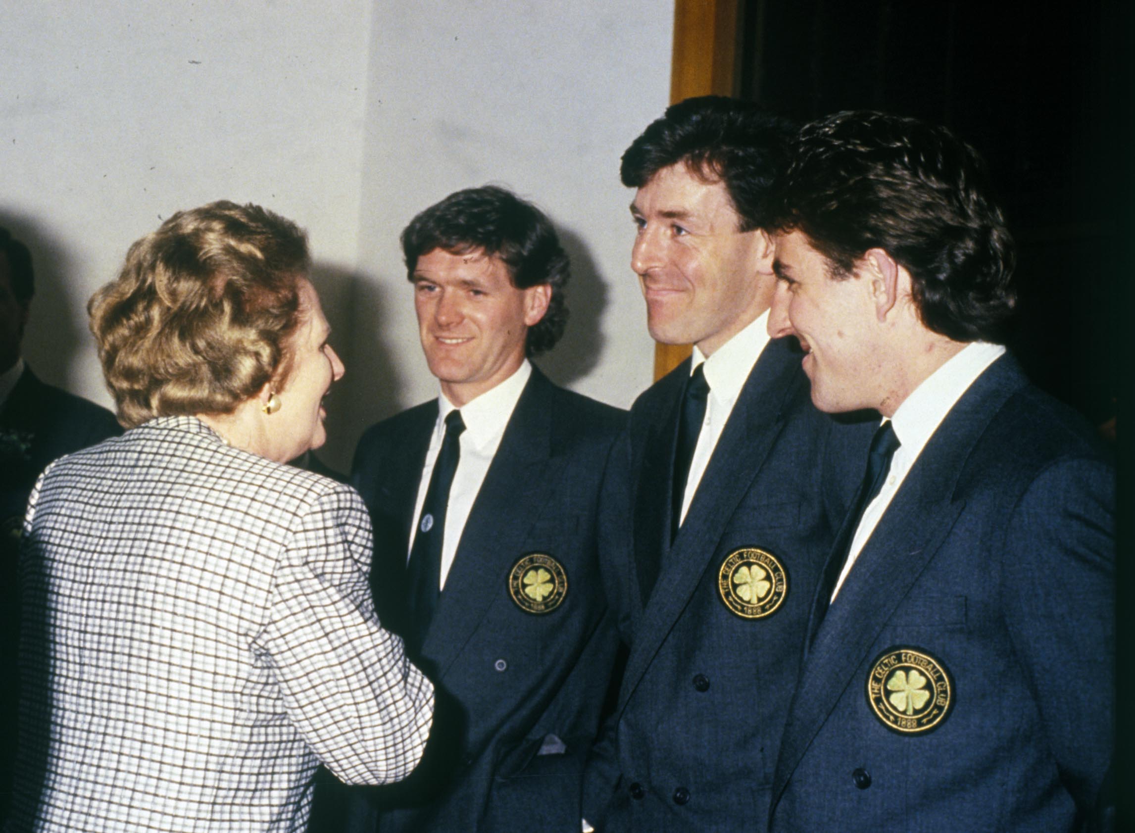 Margaret Thatcher meets Celtic players before the 1988 Scottish Cup final.