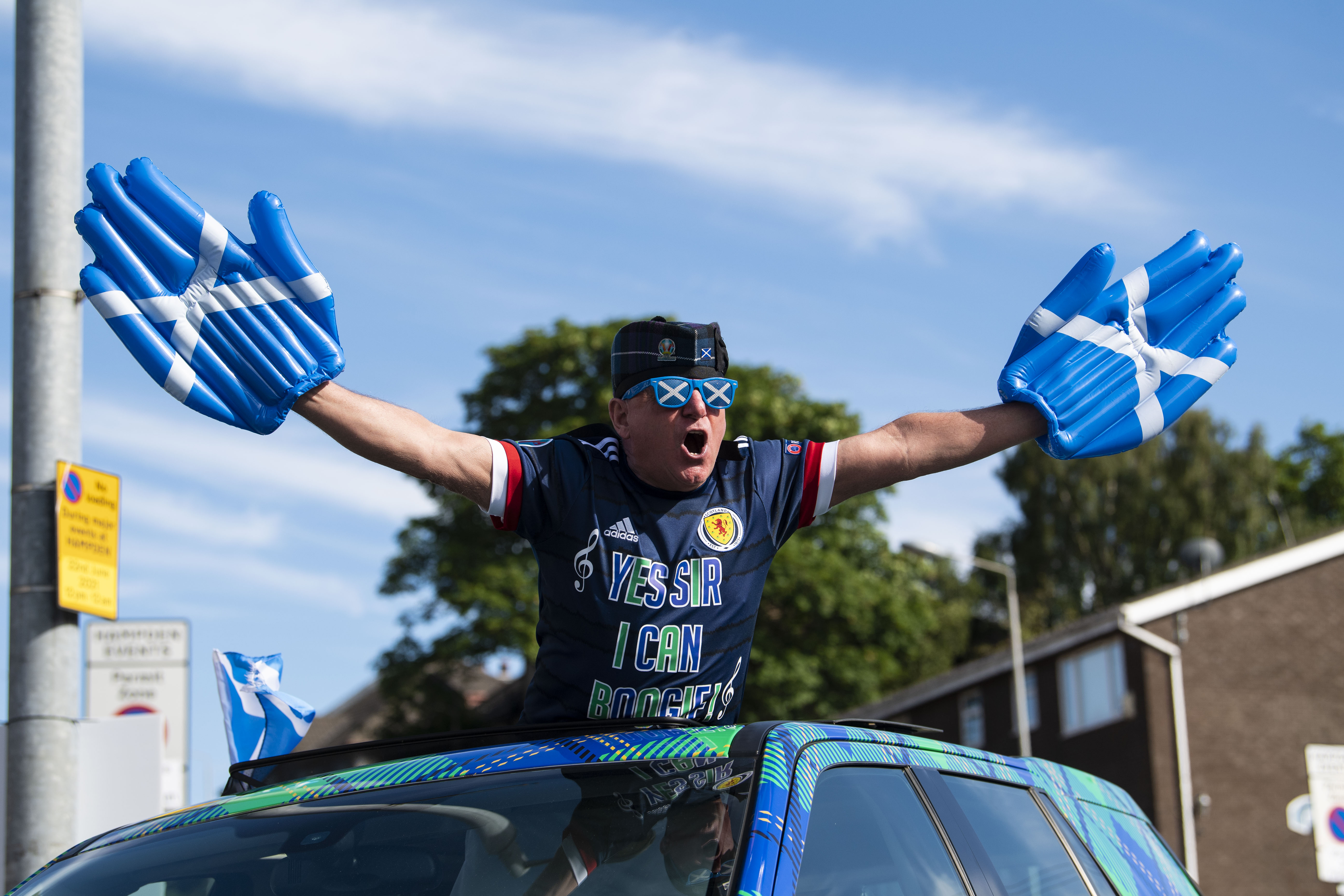 True support: Scotland fan shows his support from outside the stadium ahead of kick off.