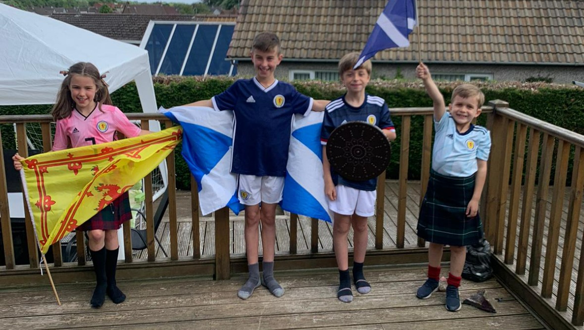 These young Scotland fans were flying the flag in Linlithgow.
