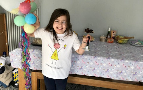 Bell posted to little girl to celebrate end of cancer treatment