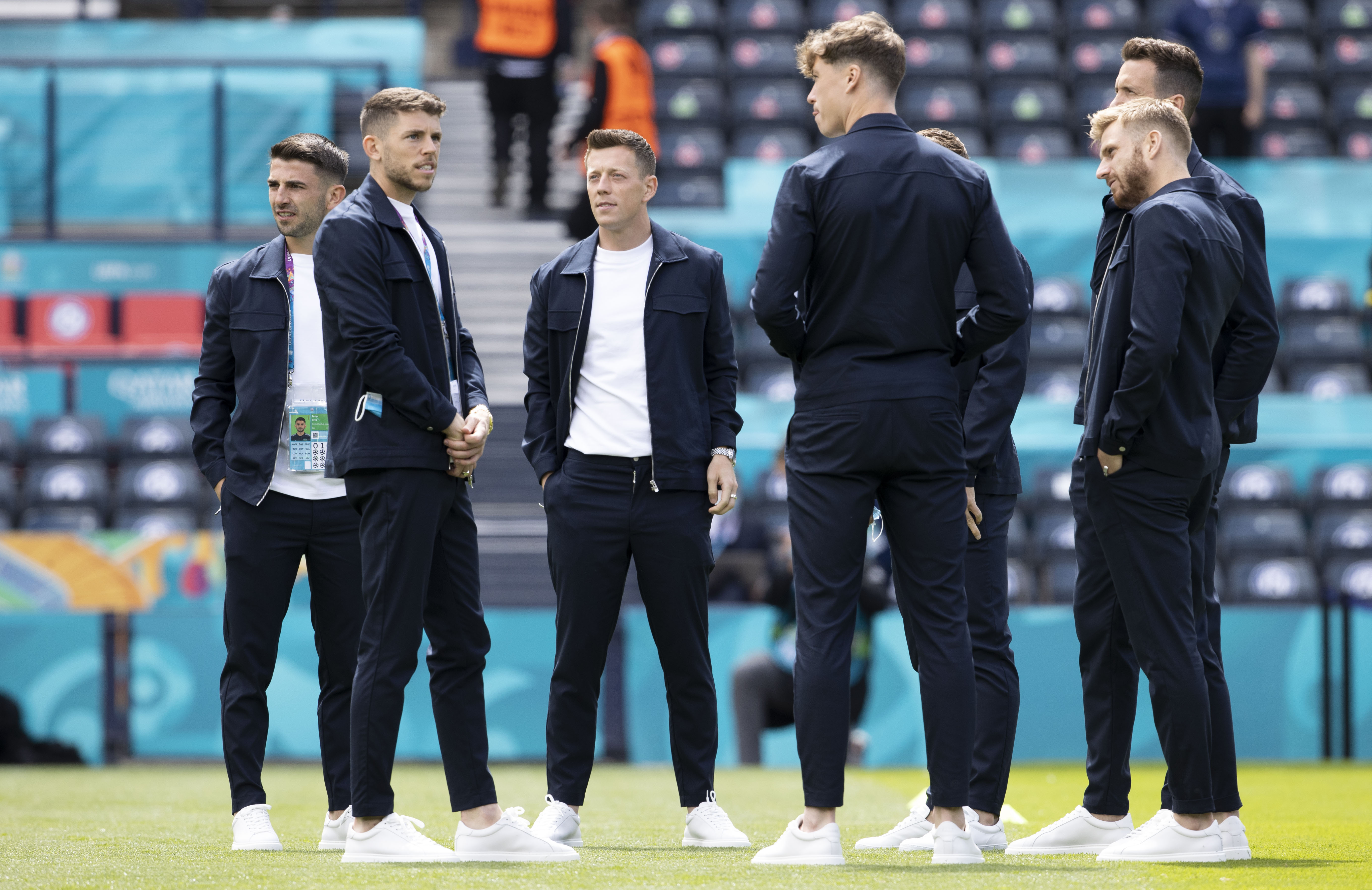 Scotland players soak up the atmosphere before kick-off at Hampden.