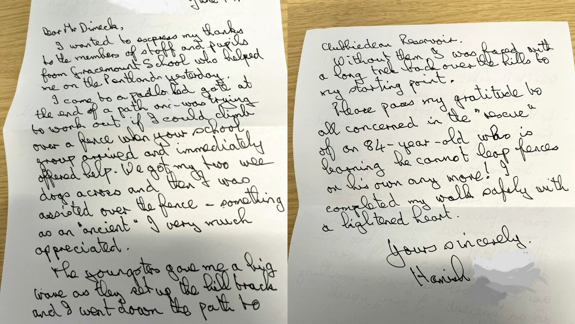 Letter: Hamish thanked the school pupils.
